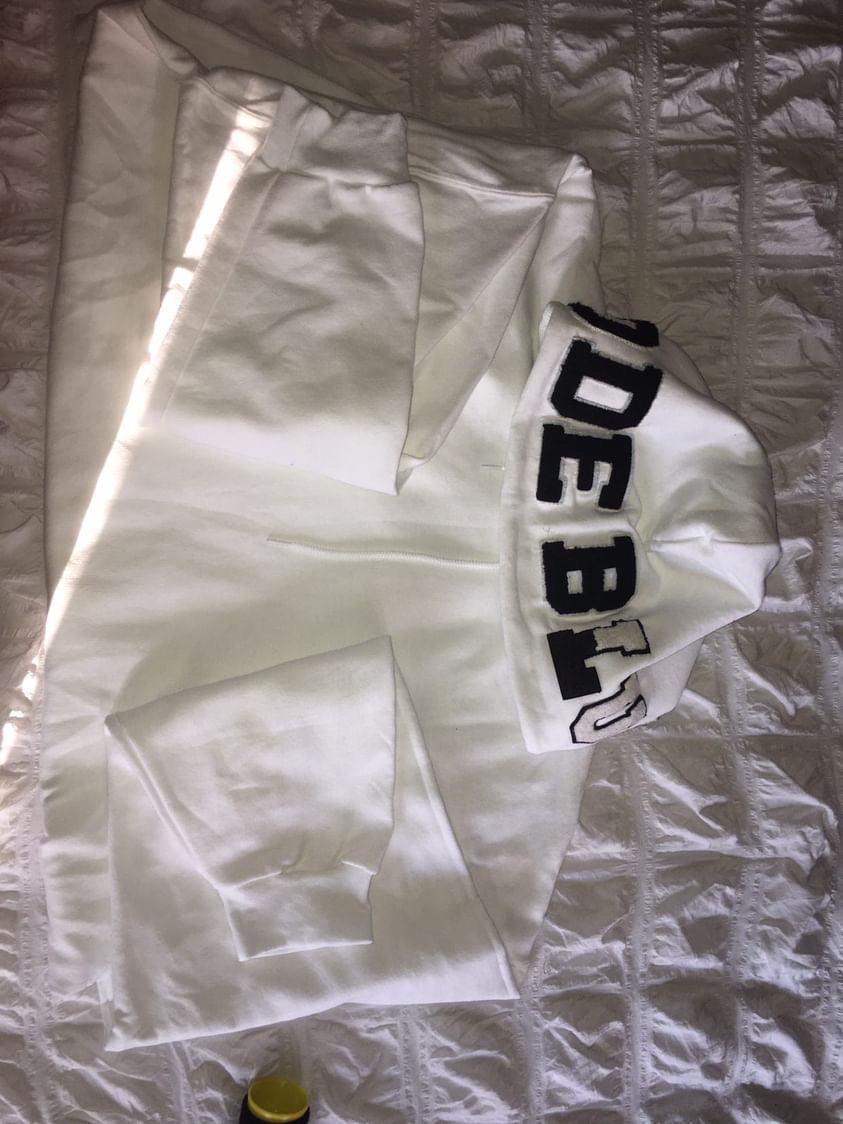 White Codeblue hoodie with black and white lettering